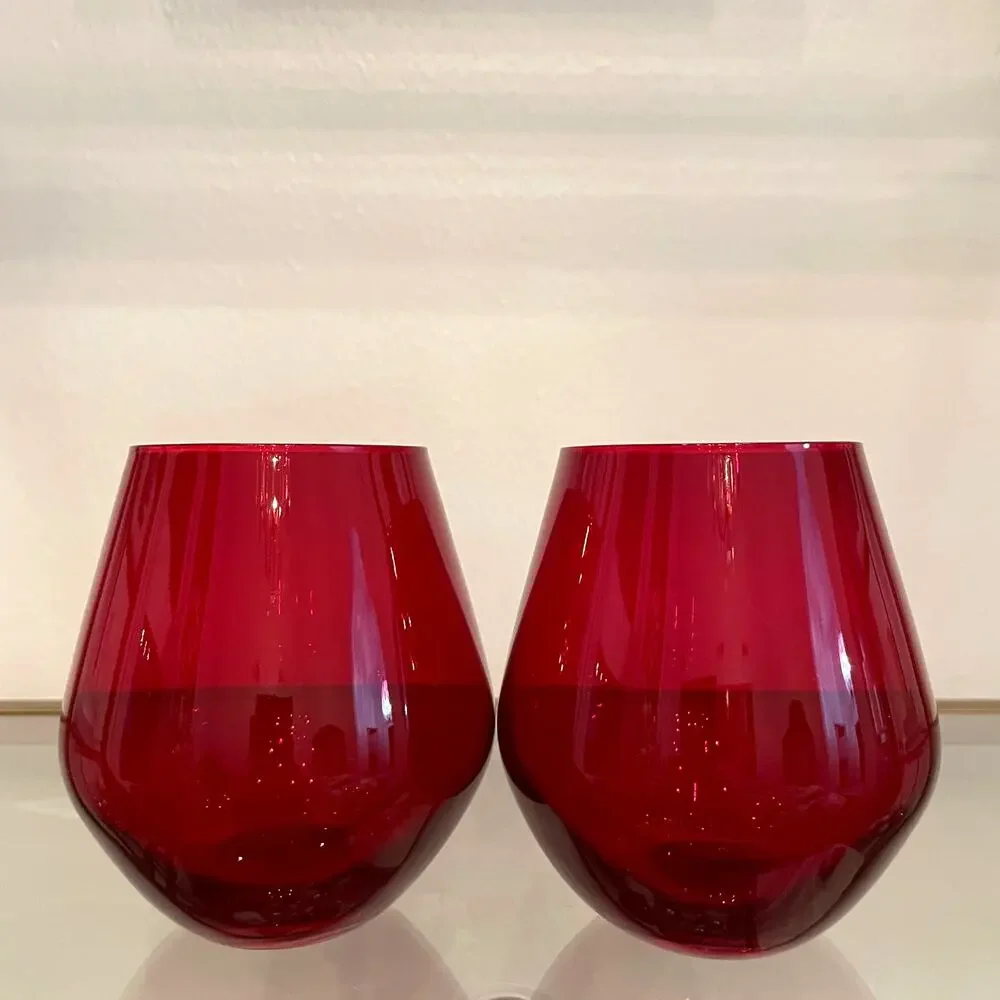 Godinger Meridian Stemless Wine Glasses 18oz RED Set of 4 New